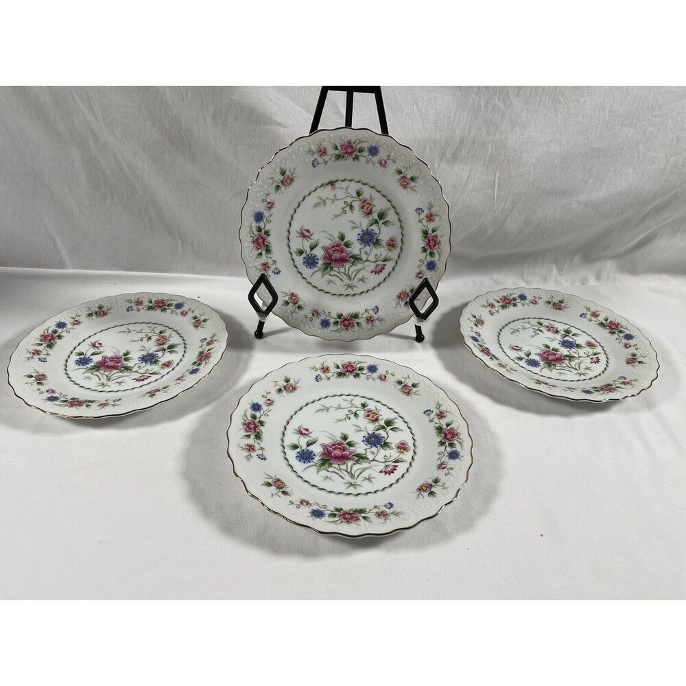 Lot of 4 New Andrea By Sadek Spring Night Fine China Plate W/Gold Trim 7.5 “